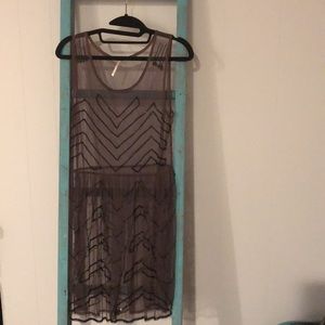 Free People Sheer Purple Beaded Dress Overlay, Size Medium